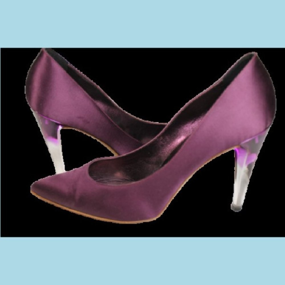 CHANEL Pumps Shoes 41 Purple Satin High Heels Gradient Lucite Pointed Toe Italy